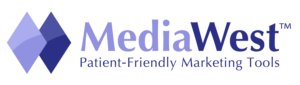 A green background with the word media written in purple.