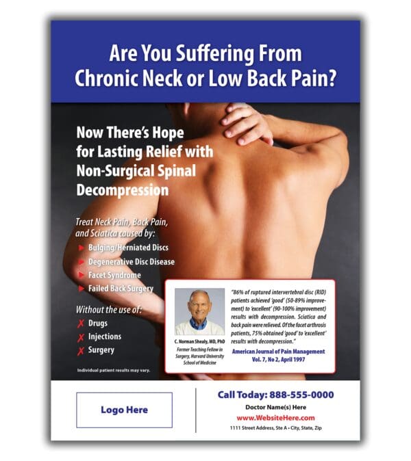 A flyer for chiropractic and back pain